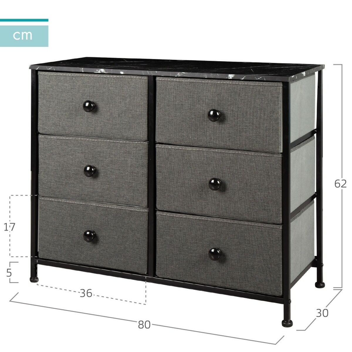 Комод Max Home Серый Мрамор 80 x 62 x 30 cm